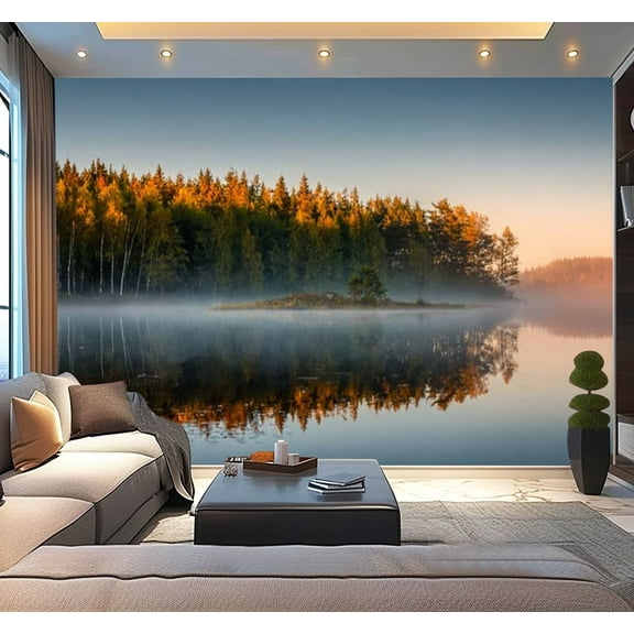 Peel and Stick Wallpaper Waterproof Morning lake fog autumn colors Wall Mural Decor Self Adhesive and Removable 100in x 144in