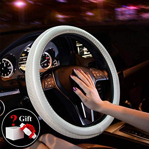 Purple Universal Fit 15 Inch Anti-Slip Wheel Protector for Women Girls New Diamond Leather Purple Steering Wheel Cover with Bling Bling Crystal Rhinestones