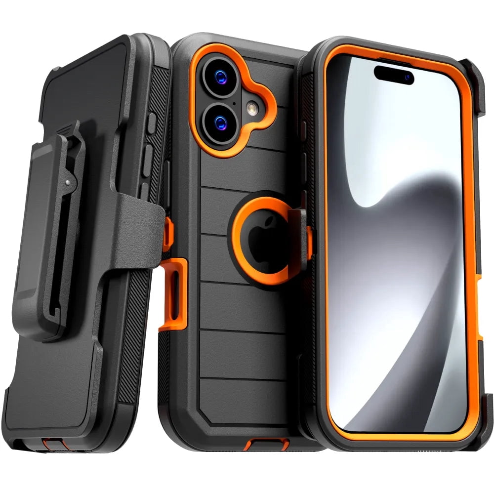 Defender Case for iPhone 17 with Belt Clip, Kickstand, Dual-Layer, 3 pack (Black/Orange, Black, Black/Blue)