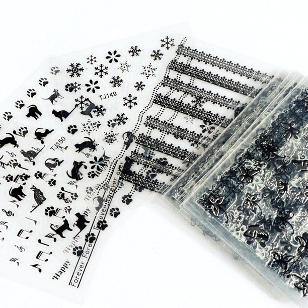 18-50 unids/set diseño mixto nuevo juego de pegatinas para decoración de uñas encaje negro oro plata brillo flor agua calcomanía Slider Wraps decoración manicura Tan Jianjun unisex