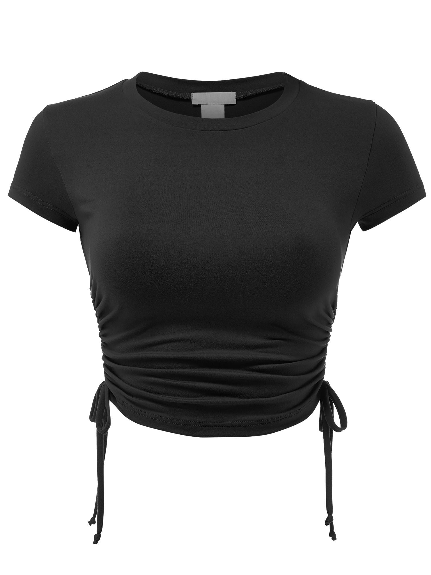 FashionMille Women's Ruched Side Shierred String Trim Short