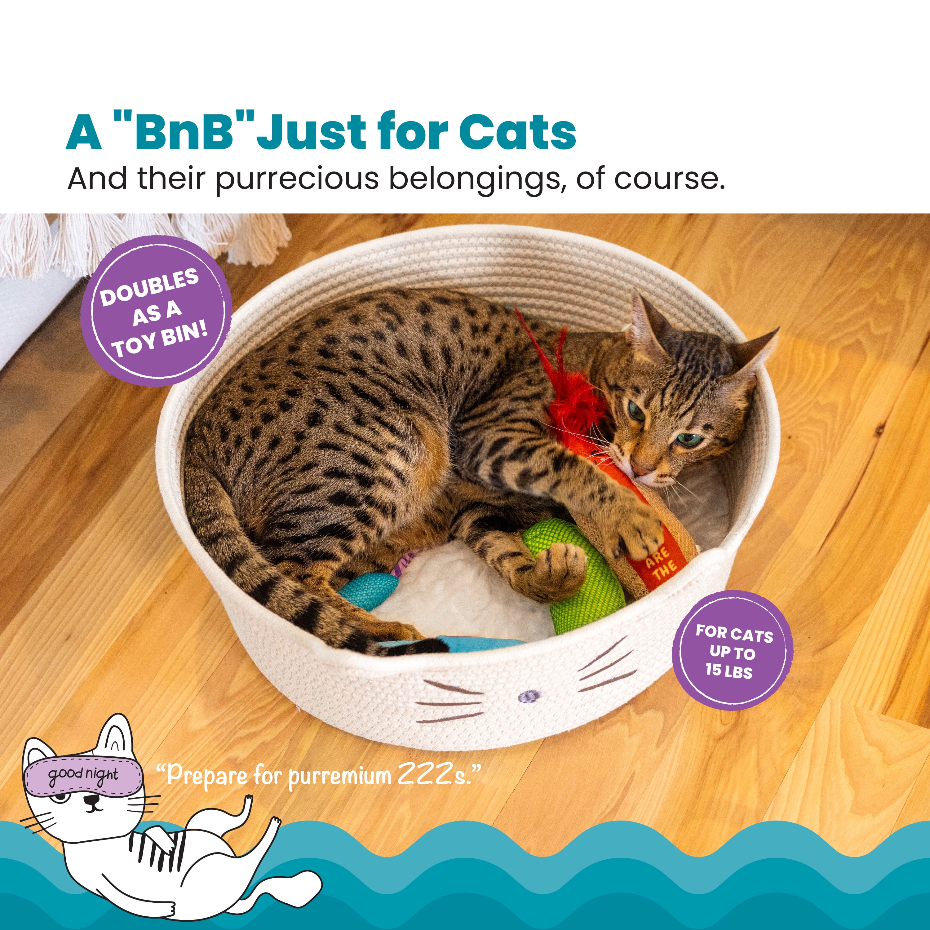 Catstages Bed & Basket Retreat 2-in-1 Cat Bed with Removable Cushion, Plush Cotton Rope, White, 15 in – Versatile Pet Bed and Toy Storage Basket