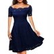 thumbnail image 1 of Vestido de fiesta de encaje de manga corta sin tirantes de moda para mujer, 1 of 1