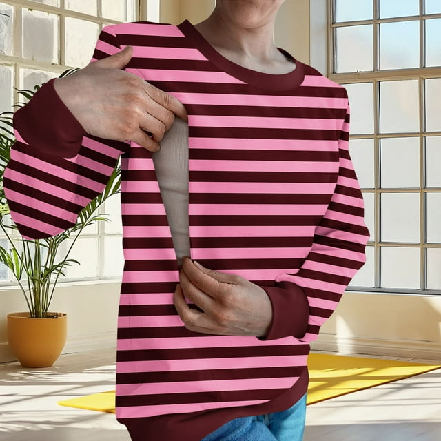 Hauts pour Femmes, Chandail à Capuchon/chemise d'Allaitement à Manches Longues d'Hiver à Fermeture Éclair et Col Rond pour Femmes, Cadeaux des Fêtes, TG