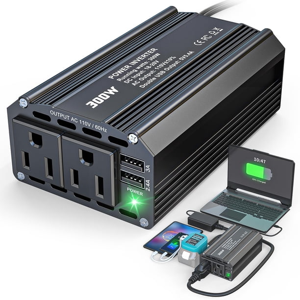 Inversor de corriente LIVOWALNY 300W DC 18V a AC 110V con puertos USB