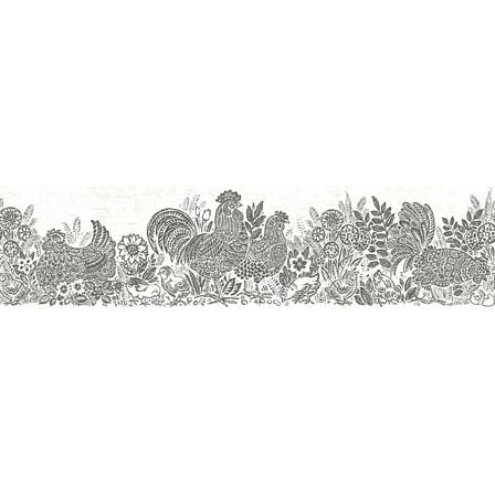 Chesapeake Parton Black Chicken Border Prepasted Non Woven Blend Wallpaper, 6-in by 15-ft, 7.5 sq. ft.