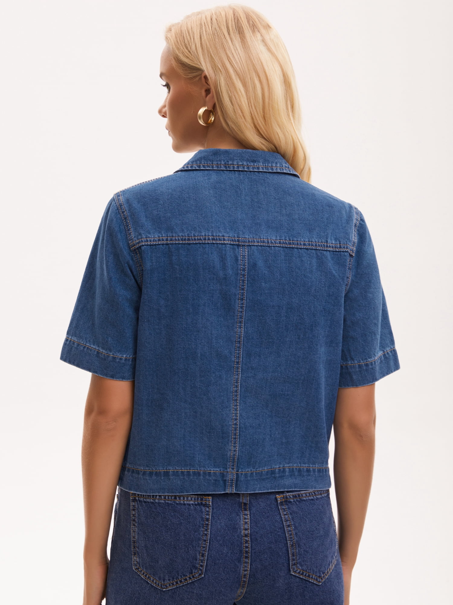 DARING DIVA Women's Button Down Casual Short Sleeve Denim Shirt With Pockets 2XL Blue