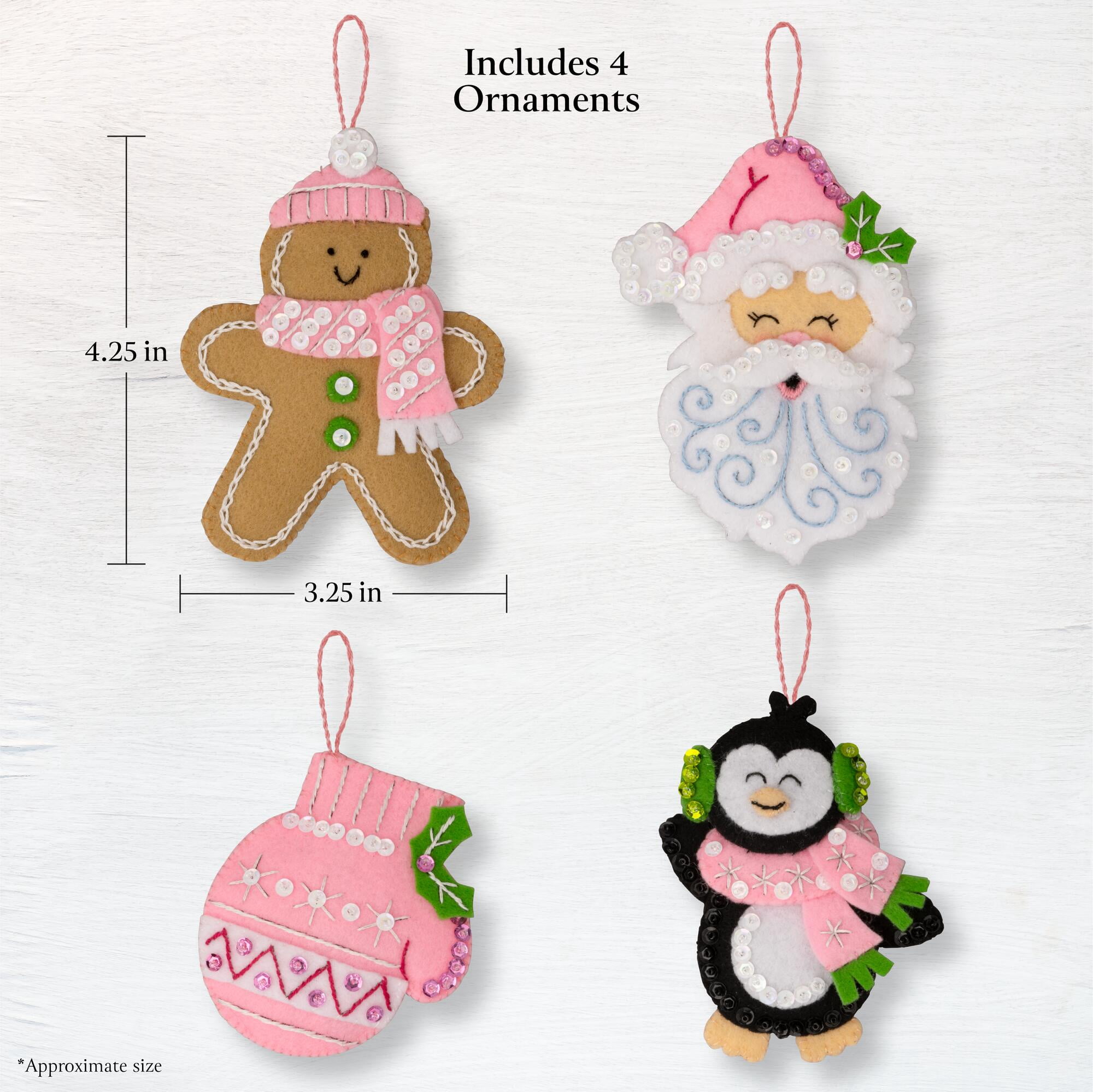 Bucilla Santa Sweets 4 Count Felt Applique Ornament Kit, 3.25 x 4.25 in