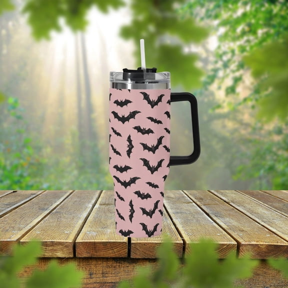 Spooky Bats 40oz Stainless Steel Tumbler With Handle Lid and Straw, Cute Spooky Halloween Drink Cup, Travel Tumbler, Fun Tumbler Gift