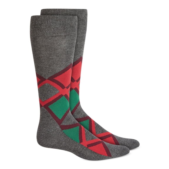 ALFATECH BY ALFANI Mens Gray Patterned Dress Crew Socks 7-12
