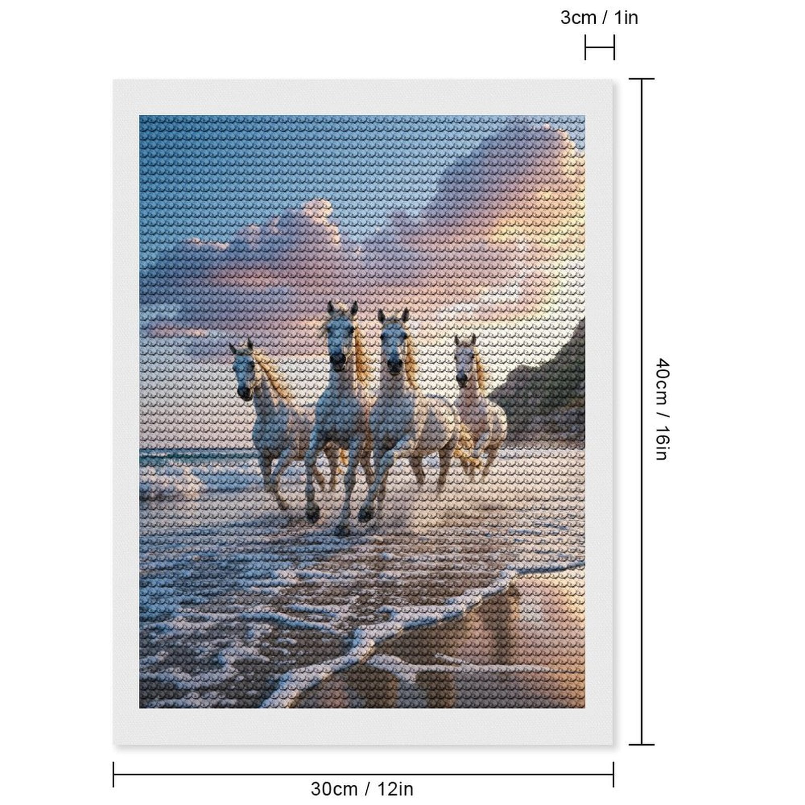 Diamond Art Kits for Adults, White Horses Running On Beach 5D Diamond Painting Kits for Adults Beginners, DIY Full Drill Diamond Painting, Gem Art and Crafts 12x16