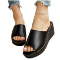 thumbnail image 4 of KIJBLAE Women's Peep Toe Thick Sole Wedge Platform Sandals, Wide Width Elevated Comfort Casual Summer Beach Slides Black 36, 4 of 7