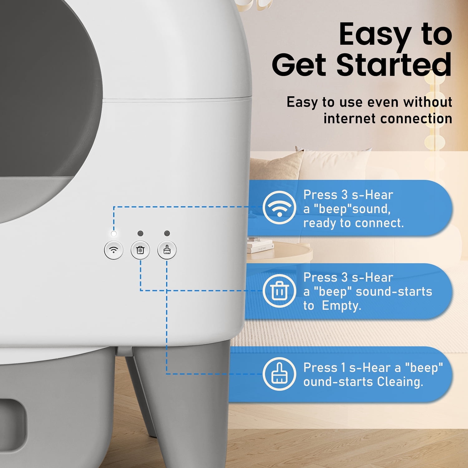 Smart Self-Cleaning Cat Litter Box with APP Control, Safety Sensors, Washable Removable Liner – Odor-Free Automatic Litter Box for Multiple Cats, Low Maintenance, Grey