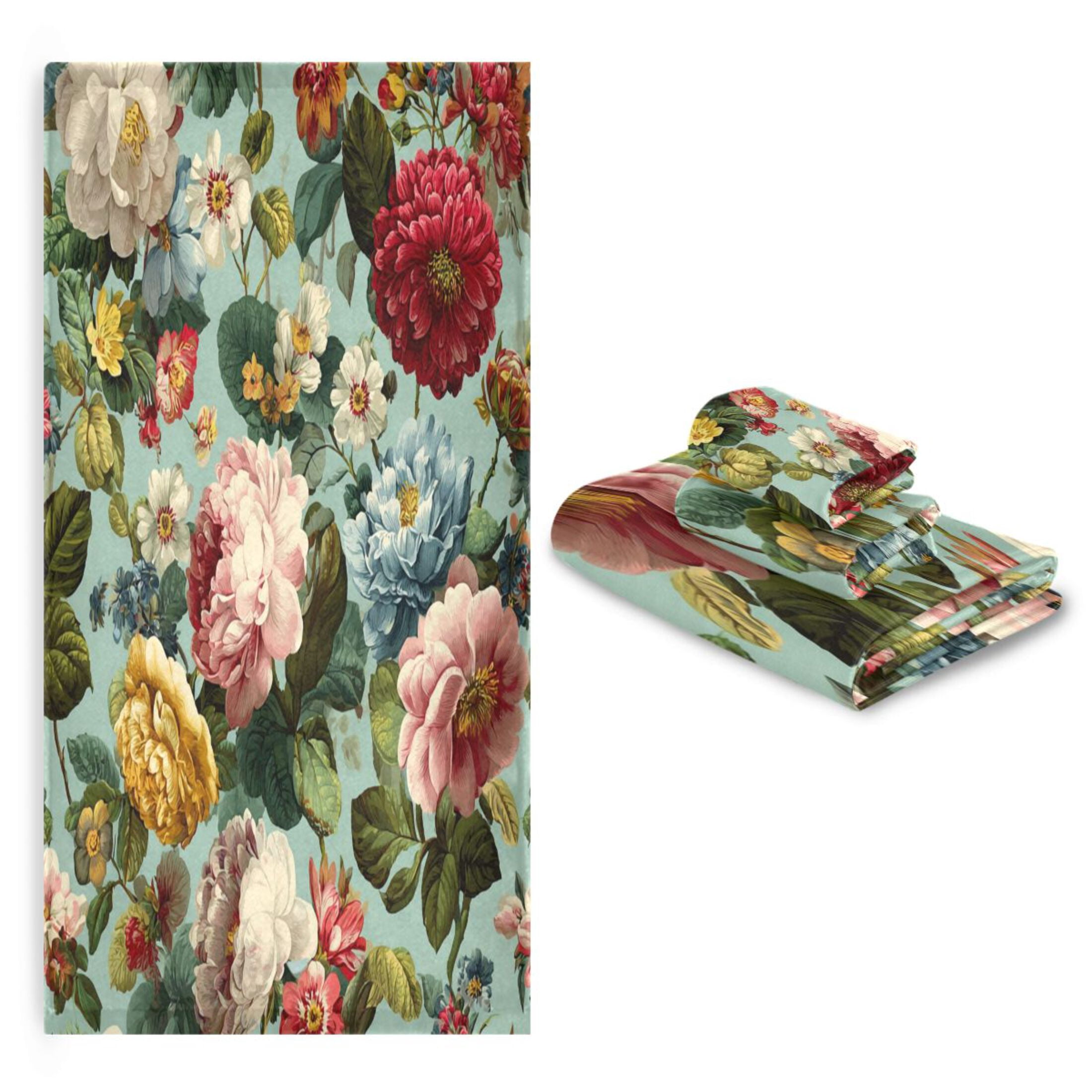 3 Piece Bath Towels Set Bath Towel, Hand Towel and Face Towel for Bathroom, Gym, Hotel Floral Pattern with Roses
