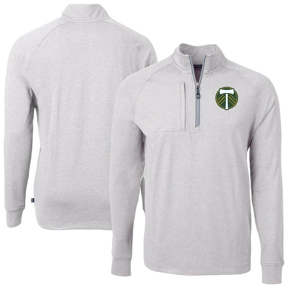 Men's-Cutter & Buck  Heather Gray Portland Timbers Adapt Eco Knit Heather Raglan Quarter-Zip Top