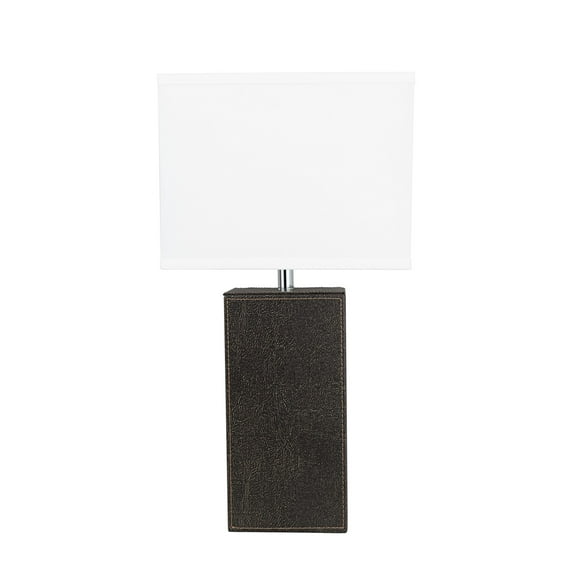 Aspen Creative 40178-11, 21-1/4" High Transitional Brown Faux Leather Table lamp and Hardback Rectangular Shaped Lamp Shade in Off White, 11" Wide
