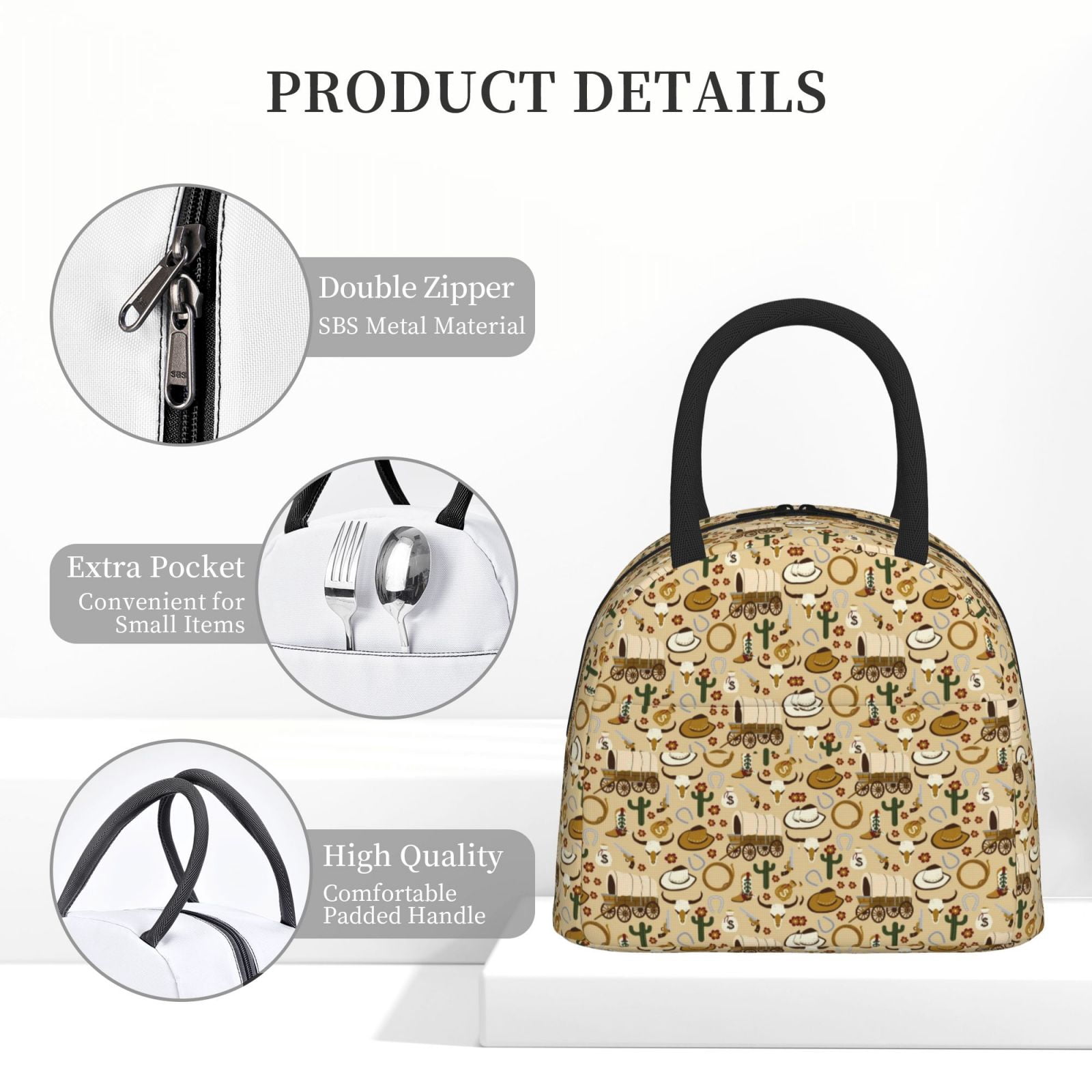 Defioc Wild West Cowboy Print LunchBag for Women and Men - Leakproof Cooler Tote Bag Organizer - Reusable Lunch Box for Office/Picnic/Hiking/Beach