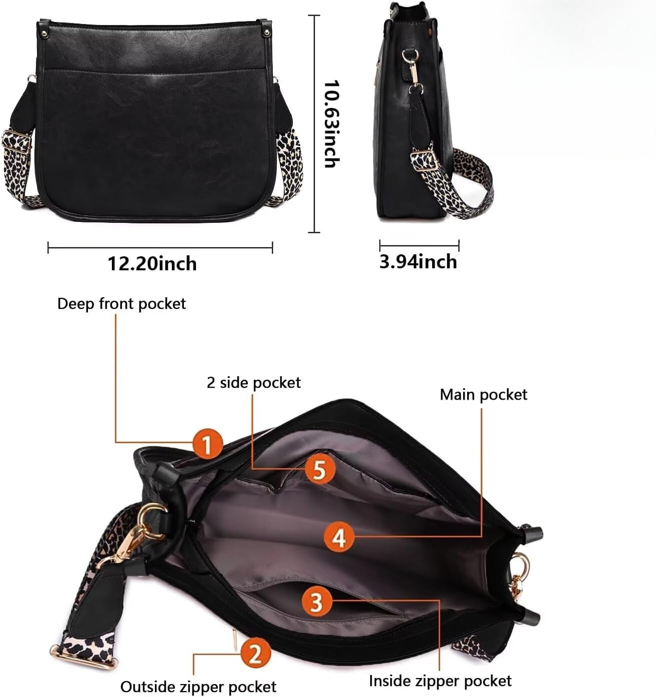 Kwuty Vegan Leather Crossbody Bags for Women, Crossbody Purse with Guitar Strap Zipped Pockets Handbag Shoulder Bag
