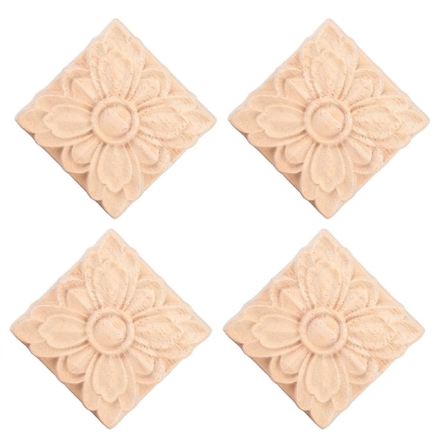YAHHU 4Pcs Aplique Tallado Cuadrado de Madera para Decoración de Muebles y Puertas