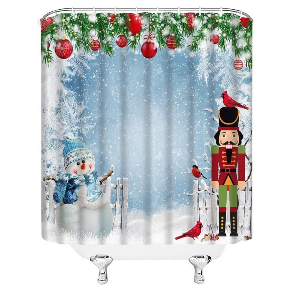 Christmas Shower Curtain Nutcracker Soldier Waterproof Bathroom Decor