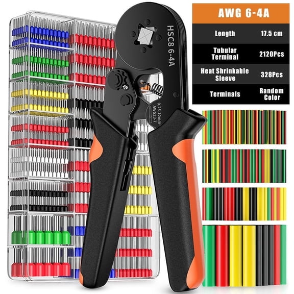 2449Pcs Heavy-Duty Ferrule Crimping Tool with Self-Adjustable Ratchet Mechanism-Terminal Crimping Pliers Set,2120 Wire Connectors&328 Heat Shrinkable Sleeve,Automotive Industrial Electrical Wiring,