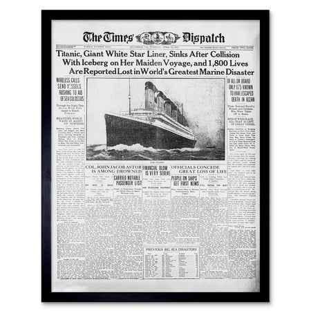 Vintage Newspaper Front Page The Times Dispatch Article Titanic Maiden Voyage Marine Disaster 1912 Art Print Framed Poster Wall Decor 12x16 inch