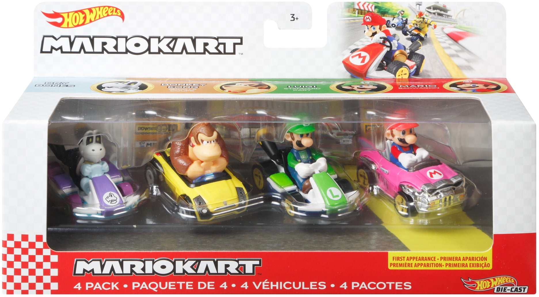 Hot Wheels Mario Kart DieCast Characters In 4 Car Vehicle Playset