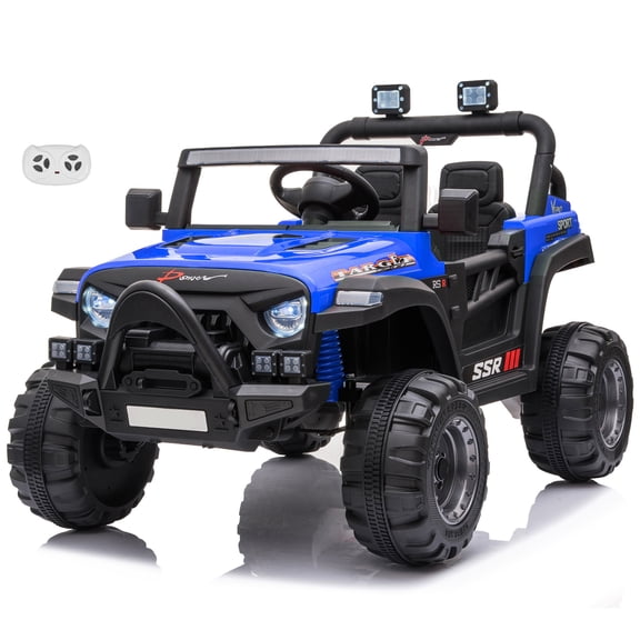 VOLTZ TOYS Jeep avec Gril Visage en Colère 12 V Voiture Jouet pour Enfants à Chevaucher avec Portes Ouvrantes, Lumières Réalistes et Télécommande - Bleu