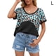 thumbnail image 1 of Camiseta de mujer de manga corta, cuello redondo, estampado, empalme, camiseta informal, negro, L Monstrate AP001236-03, 1 of 7