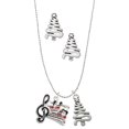 thumbnail image 1 of Delight Jewelry Silvertone Music Sheet with Hearts Silver tone Zig Zag Christmas Tree Charm Necklace and Stud Earrings, 1 of 4