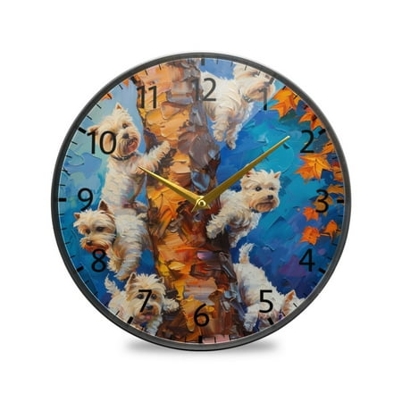 BZSMCE Wall Clock Acrylic Size：9.5*9.5in/11.9*11.9in Whimsical Pups in Autumn Design Pattern Clock