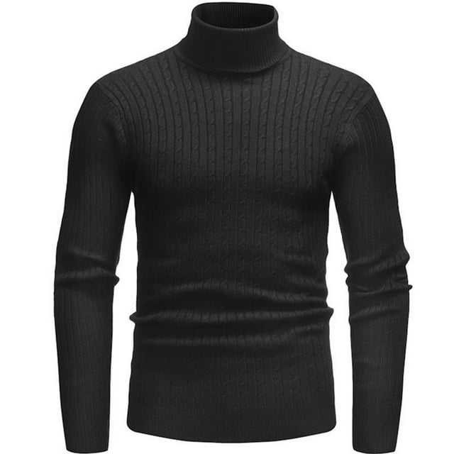 Jalioing Sweaters for Men Solid Color Turtleneck Long Sleeve Knit Tops Classic Casual Basic Sweater Shirts