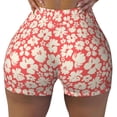thumbnail image 2 of Daiia Beige Flowers Pattern Women's Workout Shorts Biker Shorts - High Waisted Workout Spandex Tummy Control Gym Running Yoga Shorts-Small, 2 of 8