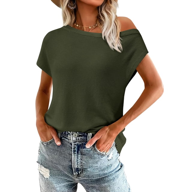 Blusa Tipo Túnica PRETTYGARDEN para Mujer con Hombros Descubiertos en Verde Militar