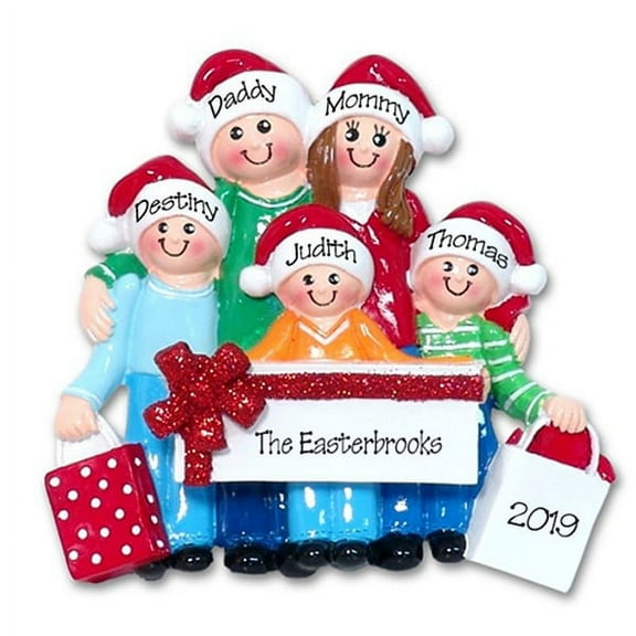 Shopping Family of 5 Personalized Christmas Ornament