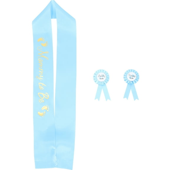 LOLIPPYY Blue Mom to Be Sash Set for Baby Shower Decor with Dad to Be Badge Comfortable Fit for Party and Photoshoot
