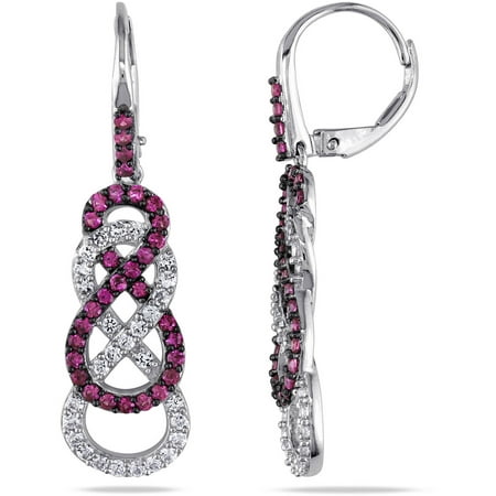 Tangelo 2-3/8 Carat T.G.W. Created Ruby and Created White Sapphire Sterling Silver Double Infinity Dangle Leverback Earrings