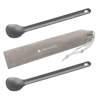 Navaris Long Handle Titanium Spoons (Set of 2) - 8.4" (21.5cm) Long Metal Spoon Set for Backpacking and Camping - Strong Ultra Lightweight Cutlery