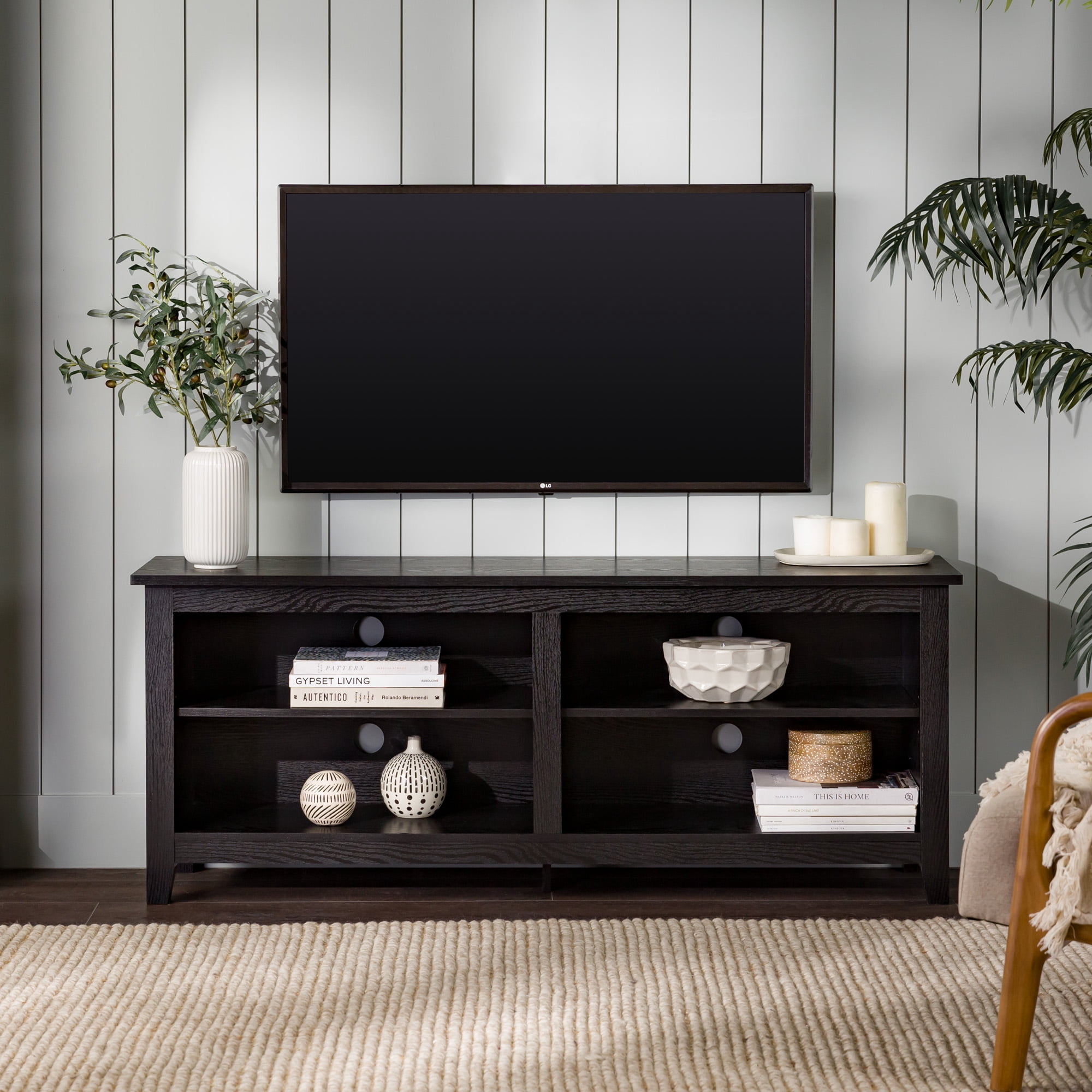Walker Edison Open Storage TV Stand for TVs up to 65", Black
