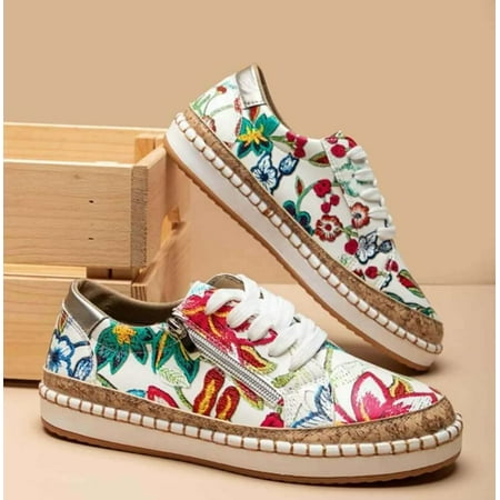 

Byte Legend Matching Printed Lace-up Flat Shoes Women s Shallow Mouth Casual Parrot Sneakers