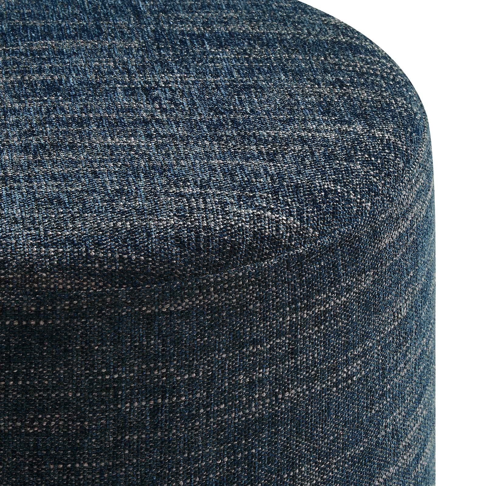 Callum 16" Round Woven Heathered Fabric Ottoman in Heathered Weave Azure