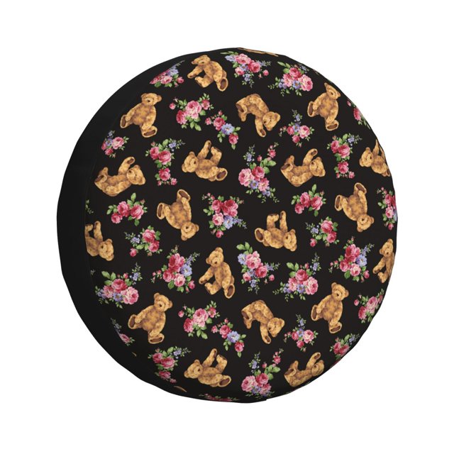 Fotbe Rose Flower Bear Funda de Llanta de Repuesto con Estampado, Engrosada, Ajuste Universal para Jeep, Remolque, RV, SUV, Camión-14 inch