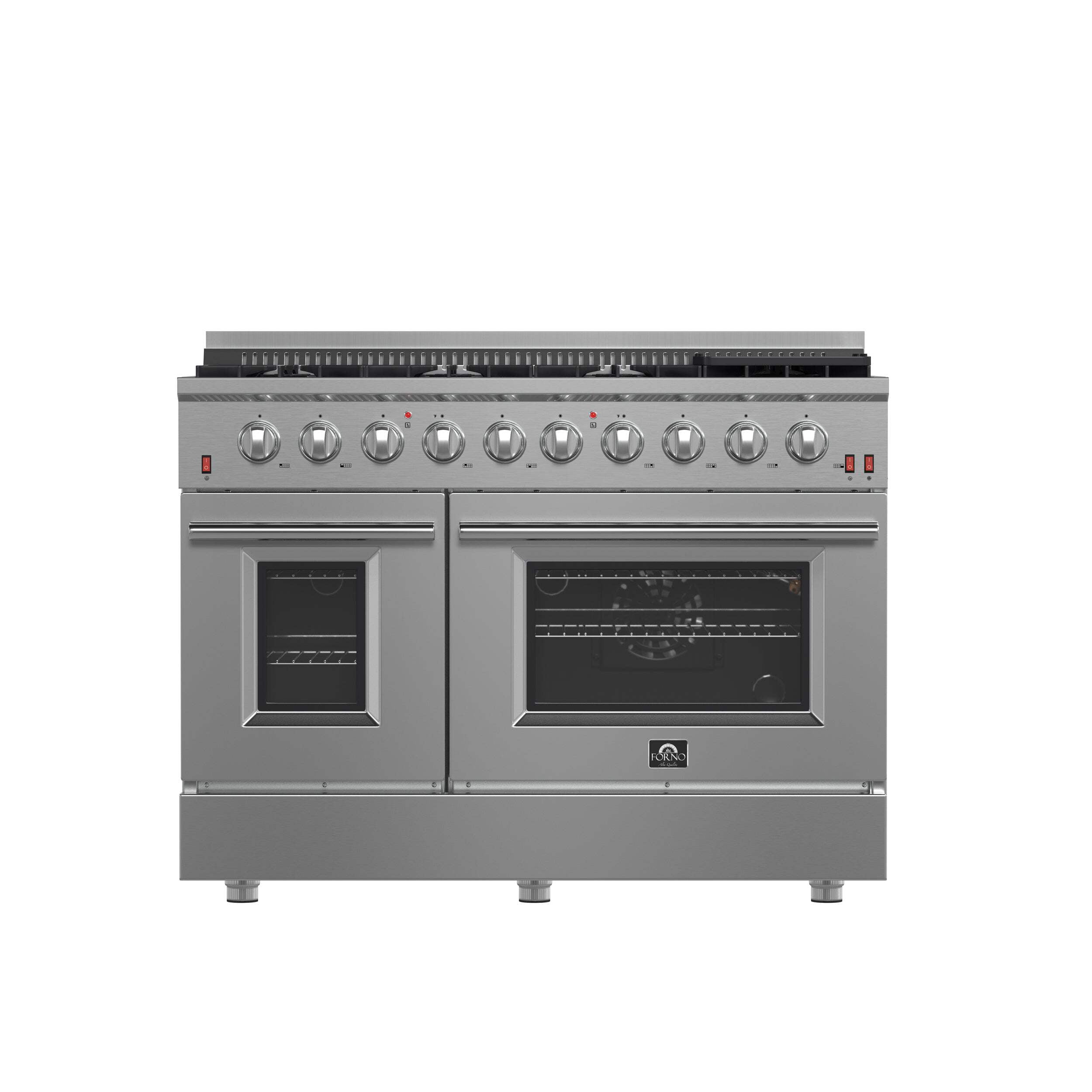 FORNO Premium 2-Piece Kitchen Bundle - Galiano 48" Stainless Steel Gas Range, Maderno 2-28 " Wide Units with Decorative Trim