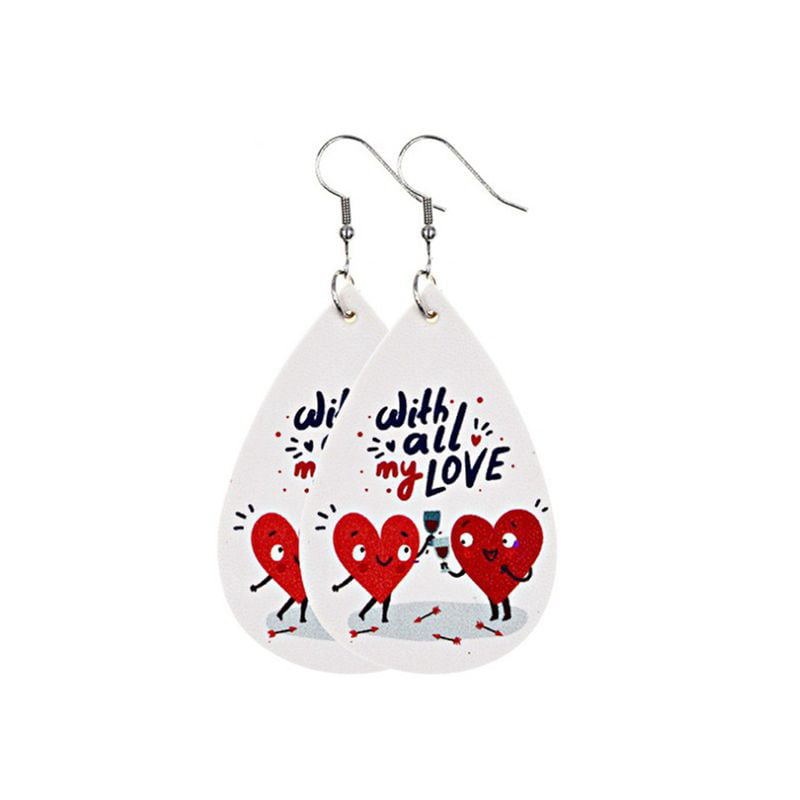 Valentines Heart Leather Teardrop Earrings