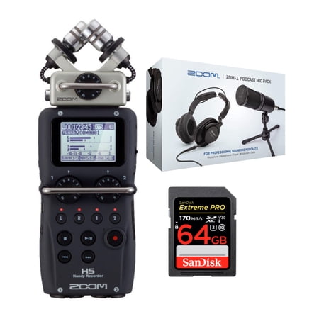 UPC: 0663701849554 | Zoom H5 Portable Handy Recorder with ZDM-1 Podcast Microphone Pack and 64GB Card