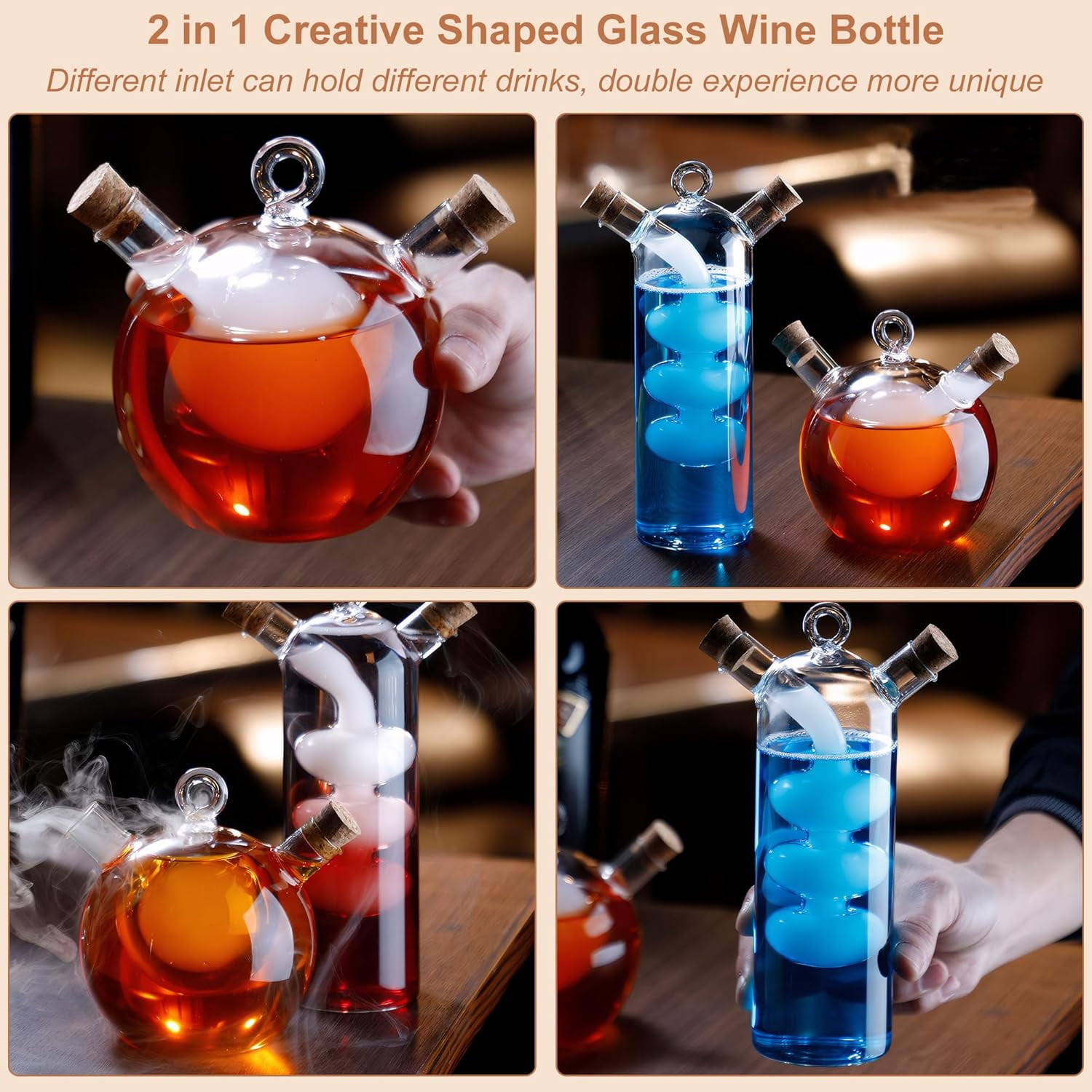 2 In 1 Oil Dispenser for Kitchen : Creative Shaped Olive Oil Dispenser Bottle,Cocktails Juice Oil and Vinegar Dispenser Set,Coffee Syrup Dispenser Seal Against Leakage (F)
