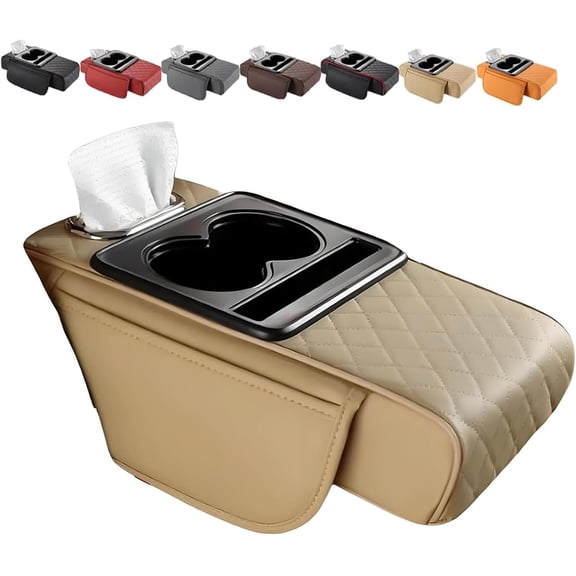 Multifunctional PU Leather Car Armrest Box Mat with Central Elbow, 2026 New Universal Fit Cushion Organizer 5-in-1 Center Console Cover