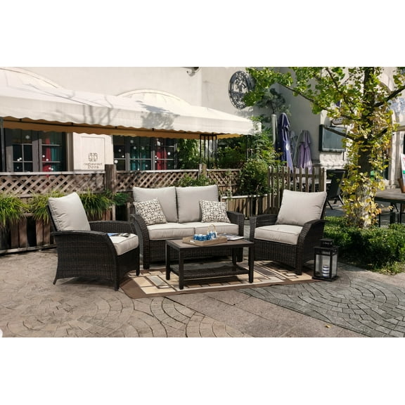 Outdoor Patio Williamsport 4 Pieces Deep Seating Set - with Furniture Cover