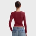 thumbnail image 4 of Stichou Womens Long Sleeve Shirts Spring Fashion Lace V Neck Loose Fit Casual Tops Trendy T Shirts Outfits Clothes Wine XS, 4 of 5
