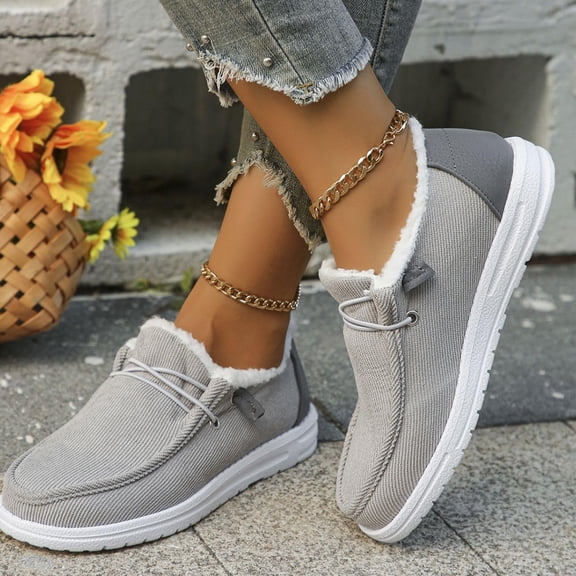 Willtoo Boots For Women Ankle Booties Winter Warm Fur Lined Snow Boots Short Booties Slip On Comfortable Fashion Loafers Shoe Gray